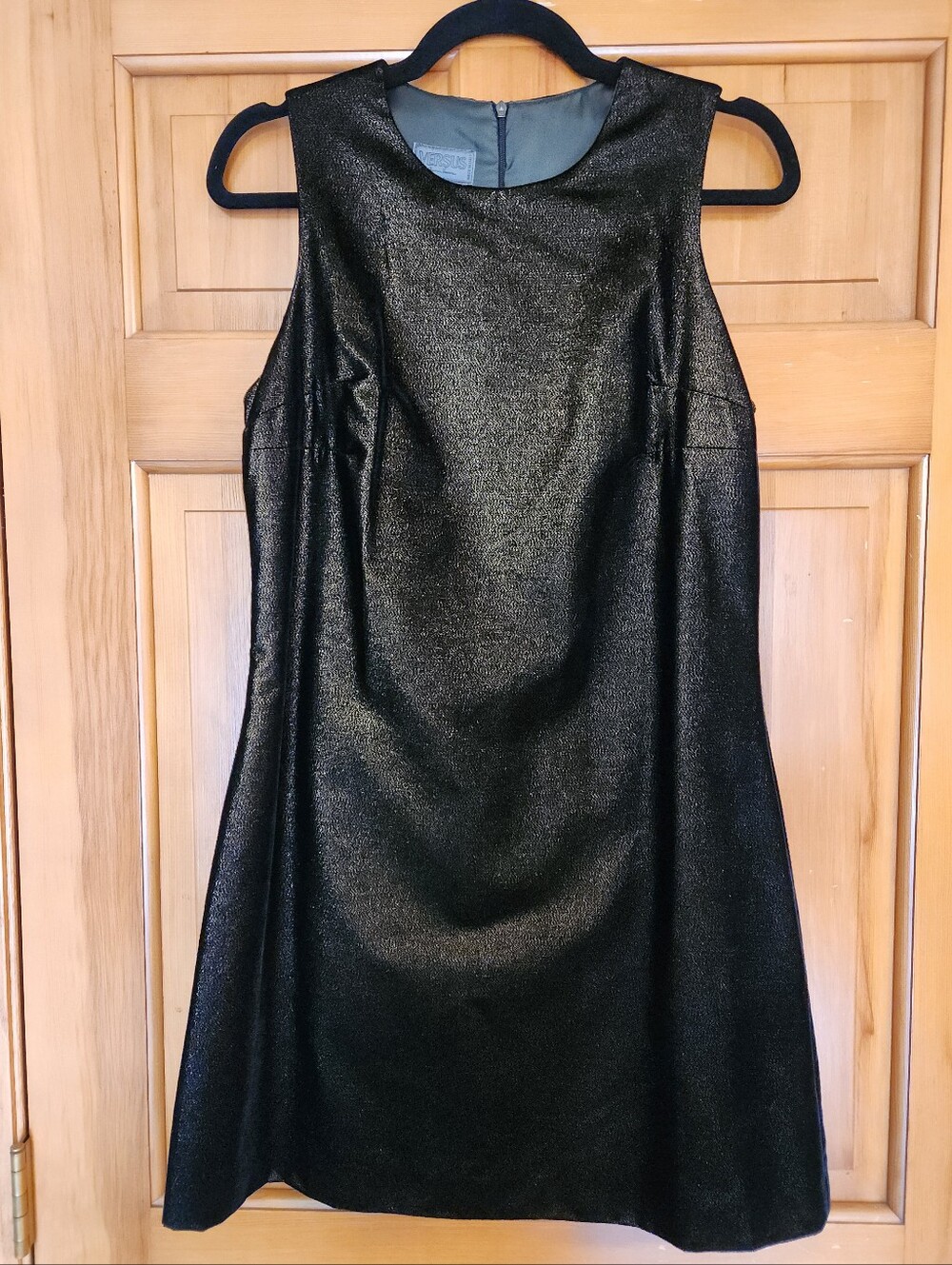 Vintage Versus Versace Black Gold Shimmer Velvet Sleeveless Dress (44 USA 8/10)